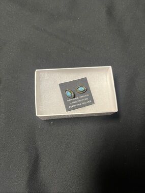 Sterling Silver Marquise Opal Stud Earrings - Blue